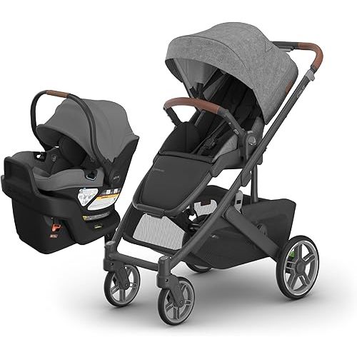UPPAbaby Cruz V3 Stroller + Aria V2 Lightweight Car Seat Travel System Combo – Toddler Seat, Bumper Bar, Bug and Rain Shield, Car Seat Base, and Infant Insert Included – Greyson (Charcoal Mélange)