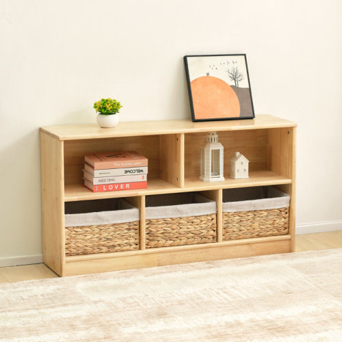 Ebern Designs 43.3"W x 23.6"H Rubber Solid Wood Bookcase, 5 Cabinet Storage Textured Bookshelf for Home, Office and Educational Institution & Reviews | Wayfair