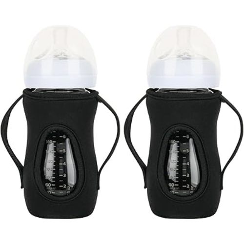 Glass Baby Bottle Sleeve Covers, Reusable Glass Baby Bottle Insulator, Improved Heat/Cold Retention Moisture Neoprene Holder for 8 oz Philips Avent Glass Natural Baby Bottle (Black, 2pcs)