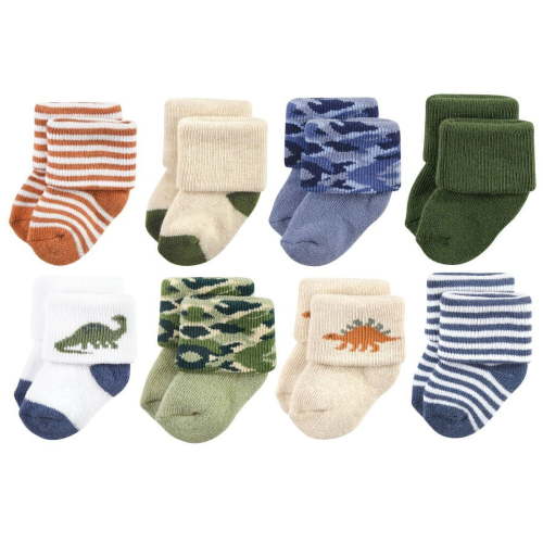 Hudson Baby Infant Boys Cotton Rich Newborn and Terry Socks, Dinosaur Explorer, 0-6 Months