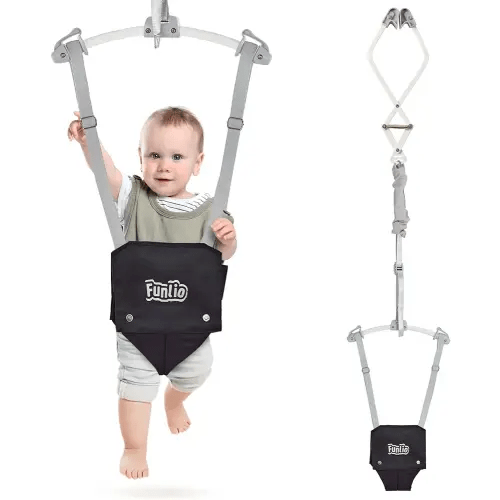 FUNLIO Baby Door Jumper for 6-24 Months (with Door Clamp), Baby Jumper Doorway with Strong Spring & Adjustable Strap, Portable Infant Baby Bouncer, Bearing 40 Lbs, CPC & CE Certified-Black