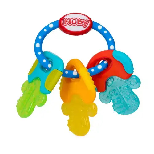 Nuby Ice Gel Teether Keys - Silicone Soothing Baby Teether Toys for Infants - Gentle for Sore Gums Colorful and Fun Toys - Safe and Durable Infant Baby Teething Toy - Blue