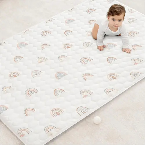 Comfy Cubs Rectangle Kids Play Mat - Medium 48 x 72 inches Soft Quilted Baby Floor Mat with Non-Slip Bottom - Plush Design for Toddlers Playtime and Relaxation - Comfortable and Durable - Rainbow