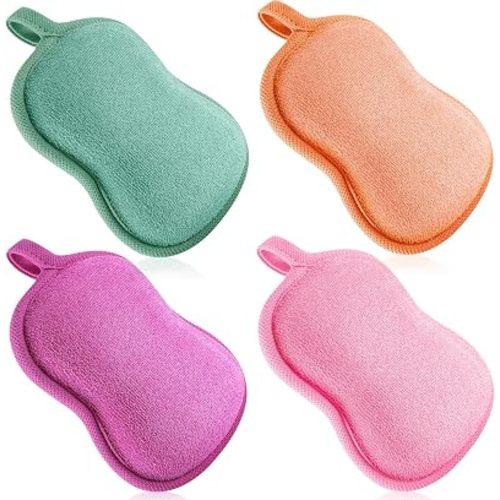 Tatuo 4 Pcs Baby Bath Sponge Toddler Bath Sponge,Red, Purple, Green, Orange