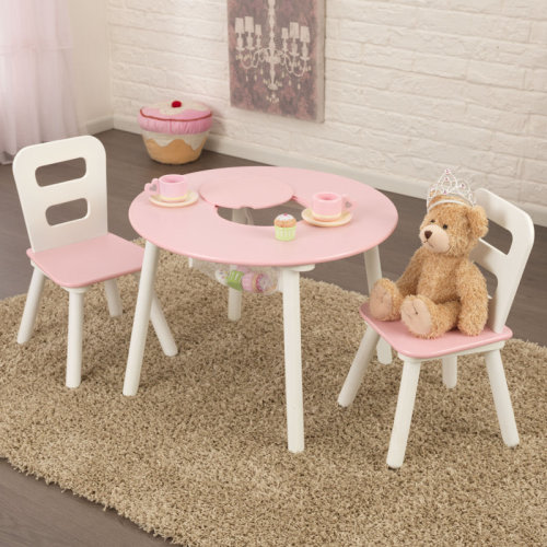 KidKraft Kids' Wooden Round Storage Table & 2 Chair Set - Natural & White & Reviews | Wayfair