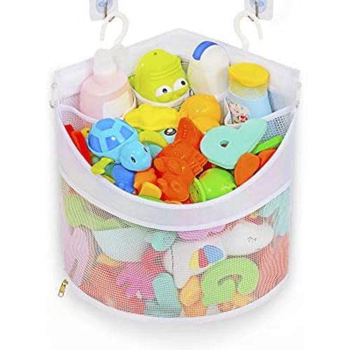 Baby Bath Toy Organizer, Quick Drying, and Mould Proof, Corner Hang-Suspension Bath Toy Holder, Large Capacity Multi Use bath toy storage( White)