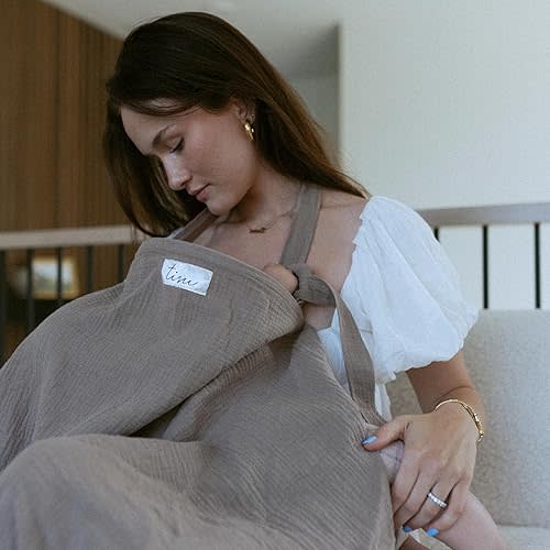 Nursing Cover for Baby Breastfeeding & Pumping | Multi Use Car Seat Stroller Cover | Breathable Soft Muslin Cotton | Breast Feeding Apron & Shawl by TISU (Pale Taupe)