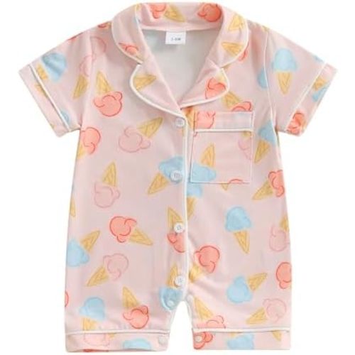 Newborn Summer Pajamas Baby Boy Girl Button Down Romper Cute Infant Sleepwear One-Piece Pjs