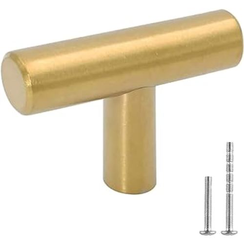 LONTAN 12 Pack Gold Drawer Knobs for Dresser Kitchen Cabinet Knobs LH201GD Gold Hardware for Cabinets Brushed Brass T Bar Knobs with 2 Inch Overall Length