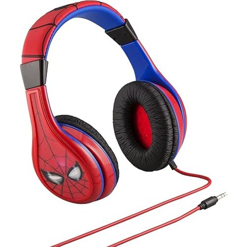 eKids Spiderman Kids Headphones, Adjustable Headband, Stereo Sound, 3.5Mm Jack, Wired, Tangle-Free, Volume Control, Childrens Headphones Over Ear for School Home, Travel