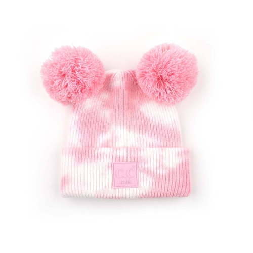 C.C Baby Tie Dye Pom Pom Beanie Soft Warm Hat for Infant Girls and Boys, Baby Pink