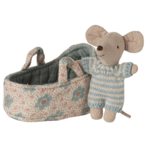 Baby mouse in carry cot - Blue - Maileg USA