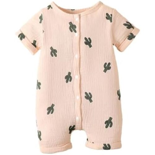 Baby Girl Western Clothes Infant Short Sleeve Jumpsuit Cactus Romper Button Down Jumpsuit Newborn Summer Outfit