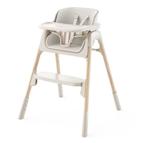 AmourLil 4-in-1 Convertible High Chair for Babies & Toddlers, Adjustable Height with Dishwasher-Safe Tray, Easy-Clean Design, Beige