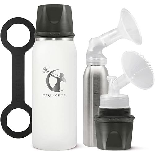 Breastmilk Chiller Reusable Storage Container by CERES CHILL | Keeps Milk Safe for up to 20 Hours | Connects w/Major Pumps (1 Chiller, Bright White)