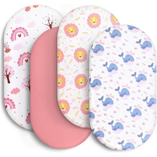 Baby Bassinet Sheets for Baby Boy Girls,4-Pack Fitted Bassinet Sheets Set Compatible with Halo Bassinest Swivel Sleeper,Baby Delight,Angelbliss,32"X16" (Lion Heart)