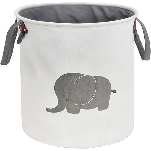 HIYAGON Cestas de almacenamiento, cesta redonda plegable de algodón para el hogar, para guardería, juguetes, lavandería, ropa de bebé, cestas de regalo (elefante)