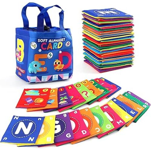 Early Childhood Enlightenment Book 26 Pieces Toddler Soft Alphabet ABC Letter Number Flash Cards Baby Soft Cloth Bath Books Infant Crinkle First Books Toys Sensory Books Learning Flashcards (Letter)