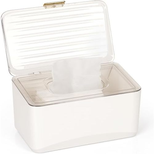 Baby Wipes Dispenser, Wipe Holder Wipes Container Large Capacity Keep Wipes Fresh & Easy to Open (White)
