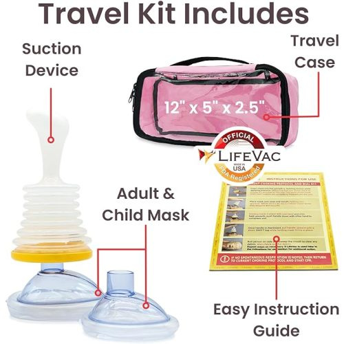 LifeVac Choking Rescue Device for Kids and Adults | Portable Airway Assist & First Aid Choking Device | Pink Travel Kit