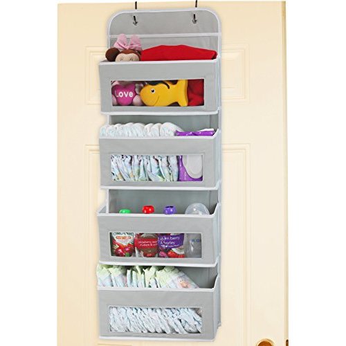 Simple Houseware Over Door/Wall Mount 4 Clear Window Pocket Organizer, Gray