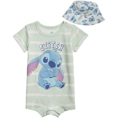 Disney Lion King Mickey Mouse Winnie the Pooh Jack Skellington Lilo & Stitch Baby Romper & Bucket Sun Hat Newborn to Infant