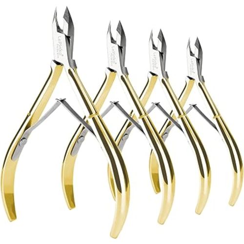 LePinko 4 Packs Upgraded Cuticle Trimmer kit, Sharp Dead Skin Clipper, Labor-Saving Cuticula Remover for Fingernail Toenail, Manicure Pedicure Tool for Women Men, 5mm Jaw, Golden
