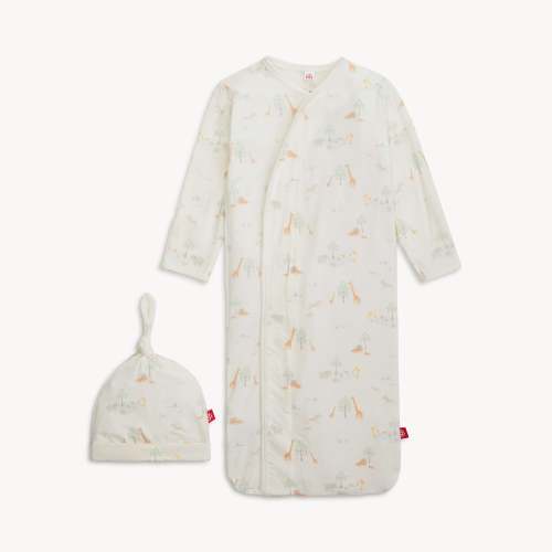 white serene safari modal magnetic cozy sleeper gown + hat set – Magnetic Me
