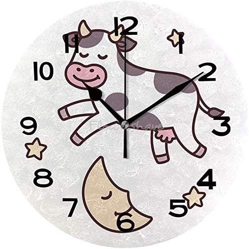 Wood Clock 12" Wood Clock Round Clock The Cow Jumped Over The Moon, from Traditional Nursery Rhyme Hey Diddle Diddle Decorative Wooden Clock Home Decor Wall Clock