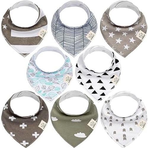 KeaBabies 8-Pack Organic Baby Bandana Drool Bibs - Stylish Unisex Bandana Bibs, Super Absorbent Bandana Drool Bibs, Gentle Teething Bibs for Infants, Organic Cotton Baby Bib(Grayscape)