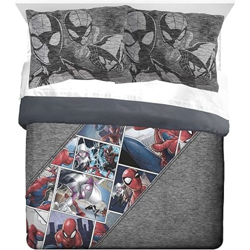 Jay Franco Marvel Spiderman Grunge Queen Comforter & Sham Set - Super Soft Kids Bedding - Fade Resistant Microfiber (Official Marvel Product)