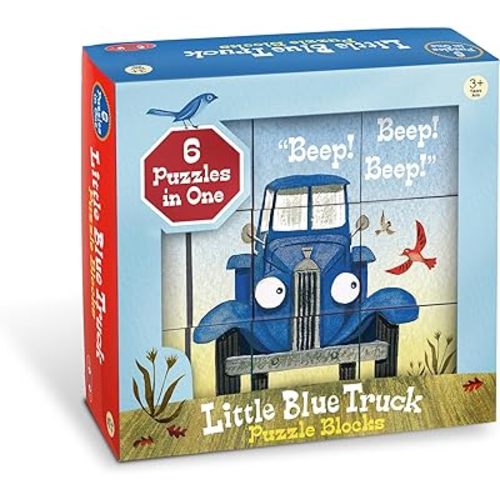 YOTTOY Contemporary Collection/Little Blue Truck Stacking Puzzle Blocks, 6 Puzzles in 1 (9pcs), Early Childhood Learning Interactive Toys - 9” x 9” x 2.75”