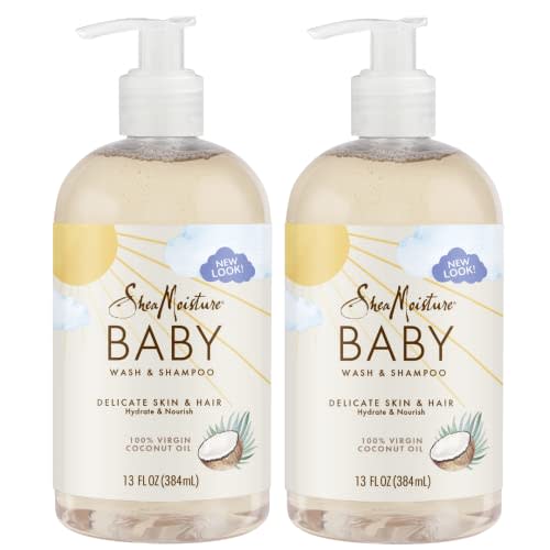 Shea Moisture Baby Essentials, 100% Virgin Coconut Oil Baby Body Wash & Shampoo, Skin Care for Newborn Baby and Kids, Pack of 2 -13 Fl Oz