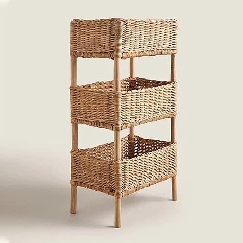 Rattan Basket, Bread Basket, Handmade, Multipurpose, Rectangle, Knitting, 3-Layer Storage Basket, Miscellaneous Goods, Storage Basket, For Counter, Home Use, Toy Storage, 11.8 x 7.9 x 23.6 inches (30 x 20 x 60 cm), Brown