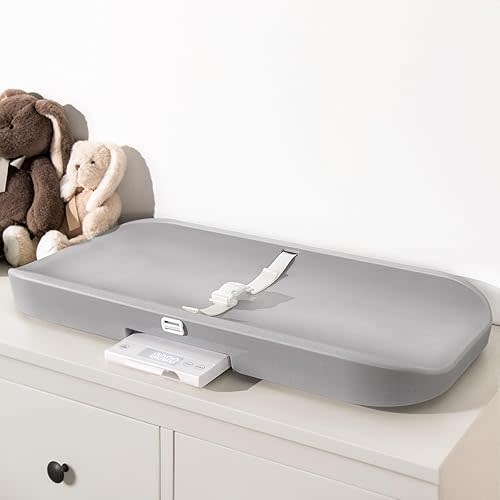 COMOMY Baby Changing Pad and Scale, 2 in 1 Wipeable Diaper Changing Pad for Dresser with Accurate Baby Scale, Waterproof Non-Slip with Safety Strap & Large Display, Easy to Clean, Fits Changing Table