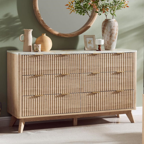 Mercer41 Sladen Fluted Design 6-Drawers Dresser Organizer, Wood Wide Chest of Drawers & Reviews | Wayfair