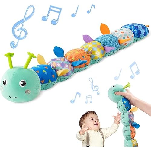 Sumobaby Baby Toys Musical Caterpillar, Stuffed Animal Activity Soft Toys with Teether,Multi-Sensory Crinkle, Rattle and Textures, for Tummy Time Baby Toys 0 to 12 Months Boys,Girls,Caterpillar(Blue)