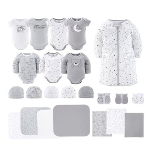 The Peanutshell Newborn Baby Layette Gift Set for Baby Boys and Girls, Shower Gift Essentials, Grey and White Celestial Bears