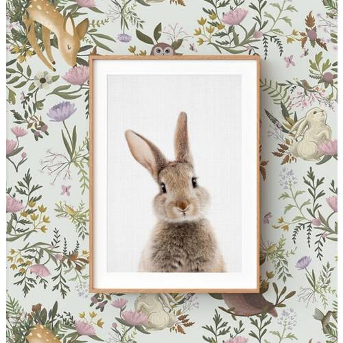 Bunny Rabbit Wall Art Print ~ Woodland Animal Nursery Decor ~ Printable Digital Download ~ Grey Background