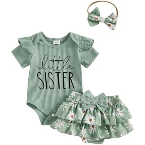 FIOMVA Im New Here - Conjunto de mameluco para niña recién nacida, mameluco + pantalones cortos tutú con volantes, conjunto de Bloomer para bebé niña prematura para llegar a casa