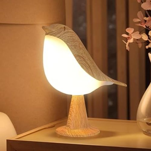 Crtivetoys Bird Bedside Table Lamp for Bedroom,Led Desk Lamp with 3 Level Brightness and Touch Control, Rechargered Cordless Bird Nightlight for Room Decor (Maple-Circular Base)