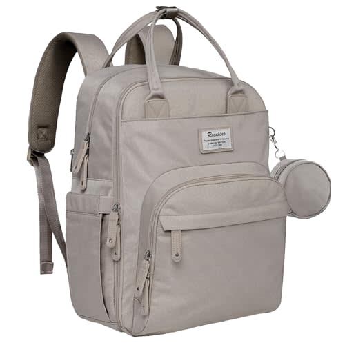 RUVALINO Diaper Bag Backpack, Multifunction Travel Pack Maternity Baby Changing Bags, Large Capacity, Waterproof, Clay