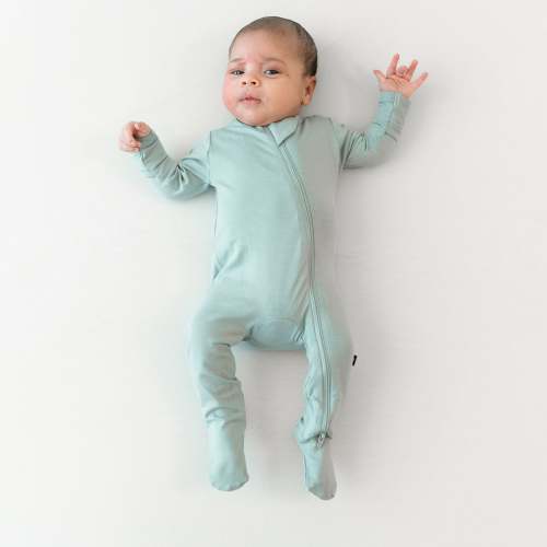 Kyte Zippered Footie in Sage: 3-6M