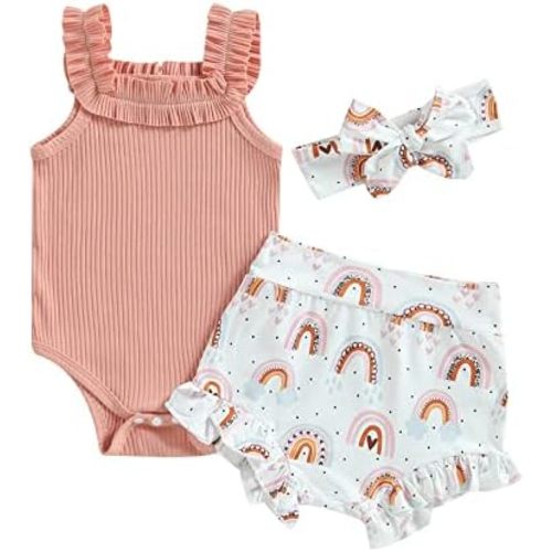Engofs Newborn Baby Girl Summer Clothes Boho Infant Sleeveless Romper Bodysuit Shorts Headband 3Pcs Outfits
