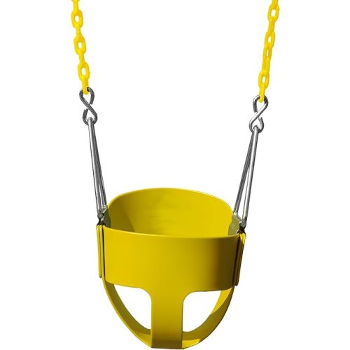 Gorilla Playsets 04-0008-Y/Y Full Bucket Toddler Swing, Yellow Bucket, Yellow 60" Plastic Coated Chains, 50 lb Capacity