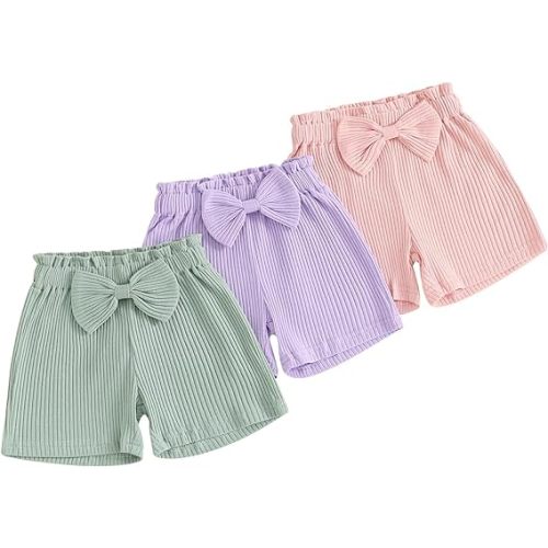 3 Pack Shorts for Baby Girls Ribbed Short Pants Cotton Casual Solid Summer Toddler Shorts