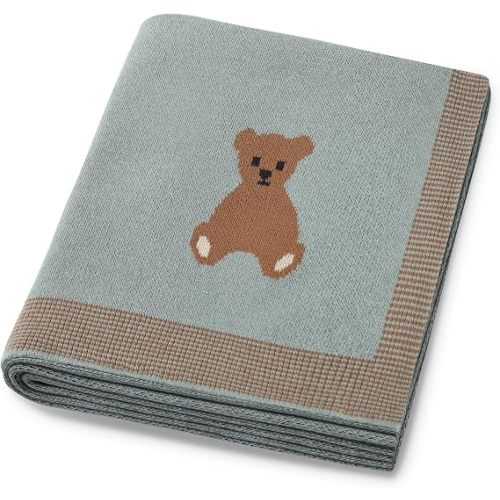 Organic Cotton Baby Blanket - Soft Luxury Knit Receiving Blanket for Newborns & Toddlers, Cozy Breathable Stroller Blanket with Pattern, Unisex, 30x40Inch(Bear-Green)