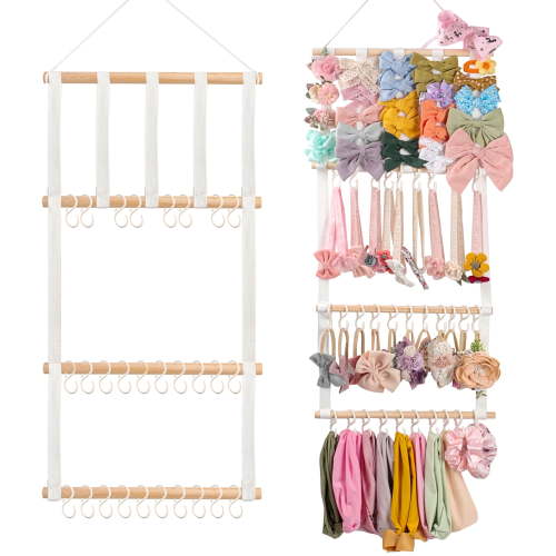 Bocaoying Headband Holder Hair Bows Organizer for Girls, Baby Hair Accessories Organizer Storage with 30 Hanging Hooks Gifts for Behind Door,Bathroom,Toddler Girls Room, Easy Assemble(Classic)