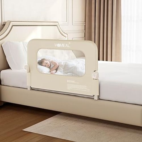 HOMEAL 32"x24" Bed Rail for Toddlers - Foldable Bed Side Rail with U-Shape Base, Baby Bed Rail Guard for Twin, Full, Queen, King Mattress, Beige, 1 Pack