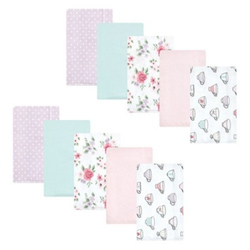 Hudson Baby Infant Girl Cotton Flannel Burp Cloths, Tea Party, One Size